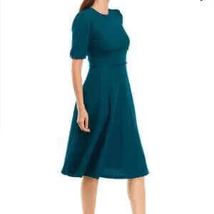 Maison Tara Knit Boucle Fit & Flare Midi Dress in Forest Green, w Pockets!